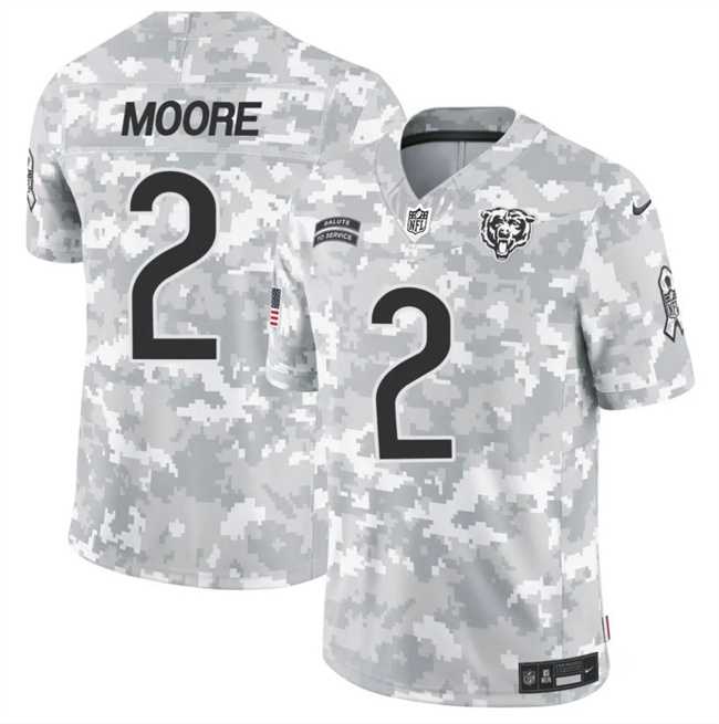 Mens Chicago Bears #2 DJ Moore 2024 F.U.S.E Arctic Camo Salute To Service Limited Stitched Football Jersey Dzhi